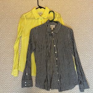 J Crew Sz 4 Perfect Shirt gingham plaid navy and lime - Lot of 2